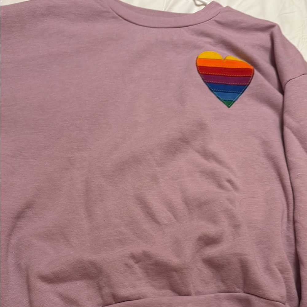 Mauve Purple Sweatshirt with Rainbow Heart Patch